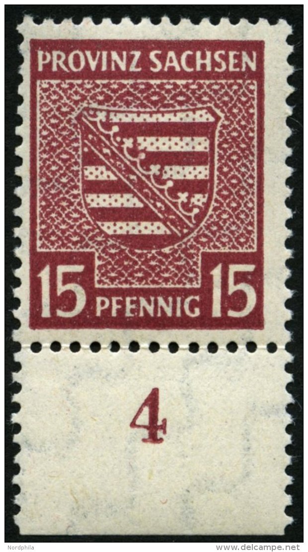 PROVINZ SACHSEN 80Xa **, 1945, 15 Pf. Mittellilakarmin, Wz. 1X, Unterrandst&uuml;ck, Pracht, Mi. 250,- - Other & Unclassified