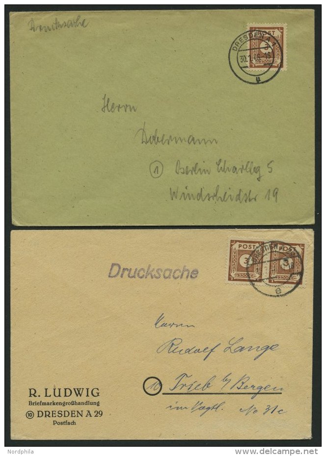 OST-SACHSEN 56a BRIEF, 1946, 3 Pf. Lebhaftorangebraun Als Einzelfrankatur Und Waagerechtes Paar Je Auf Drucksache, Prach - Other & Unclassified