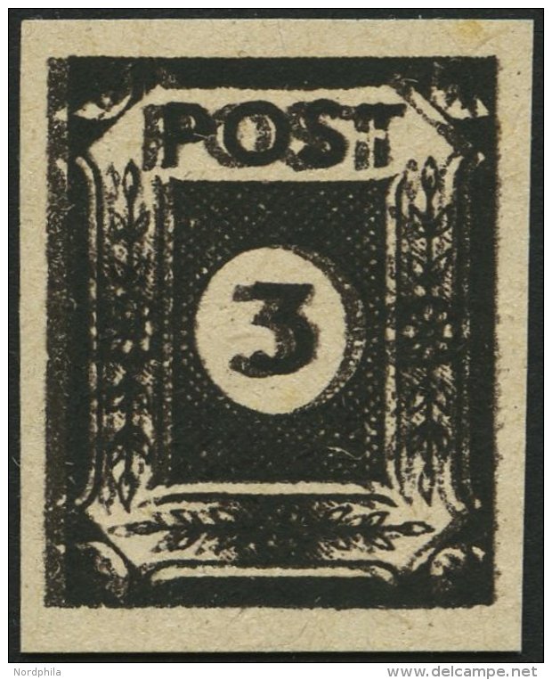 OST-SACHSEN 51cuyDD **, 1945, 3 Pf. Doppeldruck (schwarz Auf Schwarzbraun), Steigende Papierstreifung, Spargummierung, P - Other & Unclassified