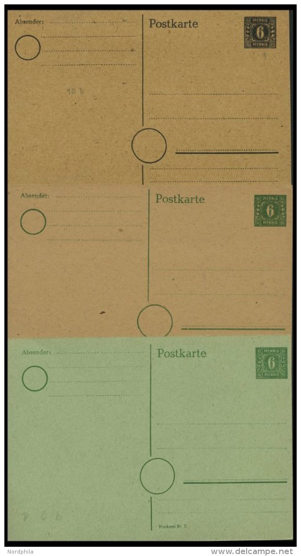 MECKLENBURG-VORPOMMERN P 5-7 BRIEF, Ganzsachen: 1945, 6 Pf., 6 Ungebrauchte Karten: P 5a,b, P 6 (3 Verschiedene Kartons) - Other & Unclassified