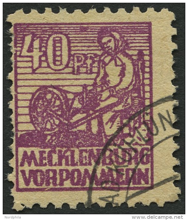 MECKLENBURG-VORPOMMERN 40yb O, 1946, 40 Pf. Violettpurpur, Feinst (Zahnm&auml;ngel), Gepr. Thom, Mi. 360.- - Other & Unclassified