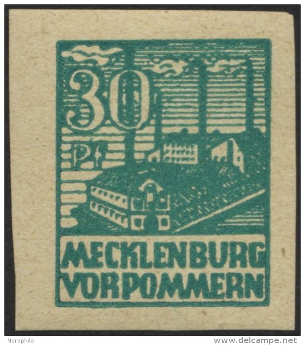 MECKLENBURG-VORPOMMERN 39zbU *, 1946, 30 Pf. Dunkelopalgr&uuml;n, D&uuml;nnes Papier, Ungez&auml;hnt, Falzrest, Pracht, - Other & Unclassified