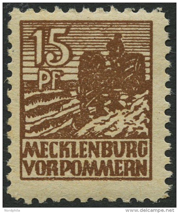 MECKLENBURG-VORPOMMERN 37yd **, 1946, 15 Pf. Mittelsiena, Graues Papier, Pracht, Gepr. Kramp, Mi. 80.- - Other & Unclassified