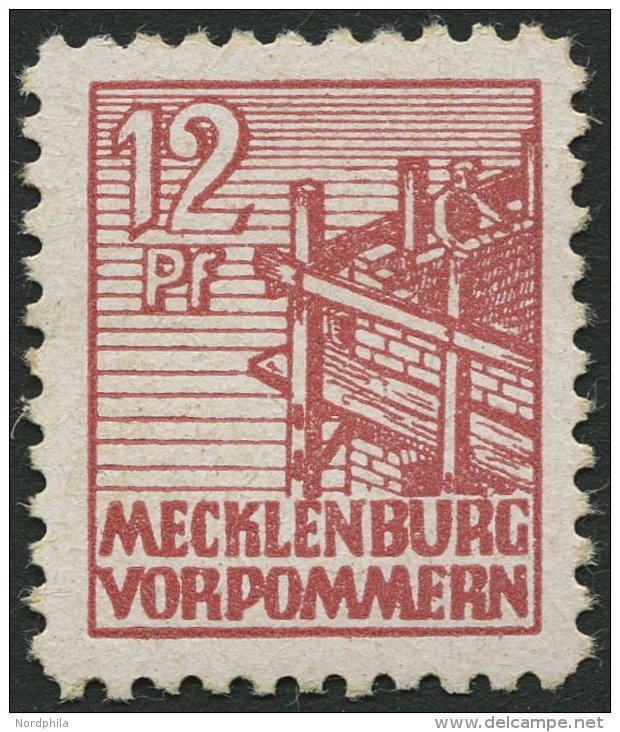 MECKLENBURG-VORPOMMERN 36xc **, 1946, 12 Pf. Lebhaftbraunrot, Kreidepapier, Pracht, Gepr. Kramp, Mi. 200.- - Other & Unclassified