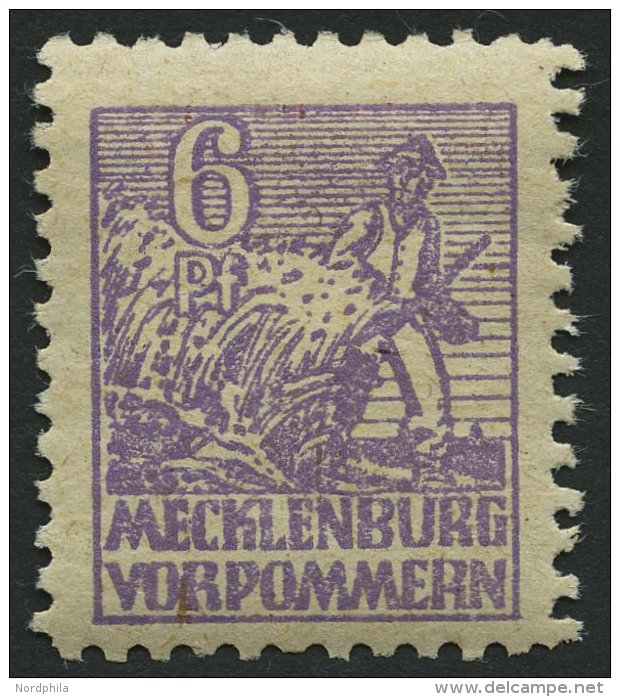 MECKLENBURG-VORPOMMERN 33ye **, 1946, 6 Pf. Grauviolett, Graues Papier, Mit R&uuml;ckseitigem Abklatsch, Pracht, Gepr. K - Other & Unclassified