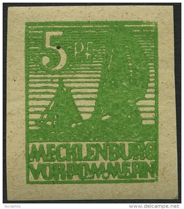 MECKLENBURG-VORPOMMERN 32yb **, 1946, 5 Pf. Schw&auml;rzlichgelblichgr&uuml;n, Graues Papier, Pracht, Fotoattest Kramp, - Other & Unclassified