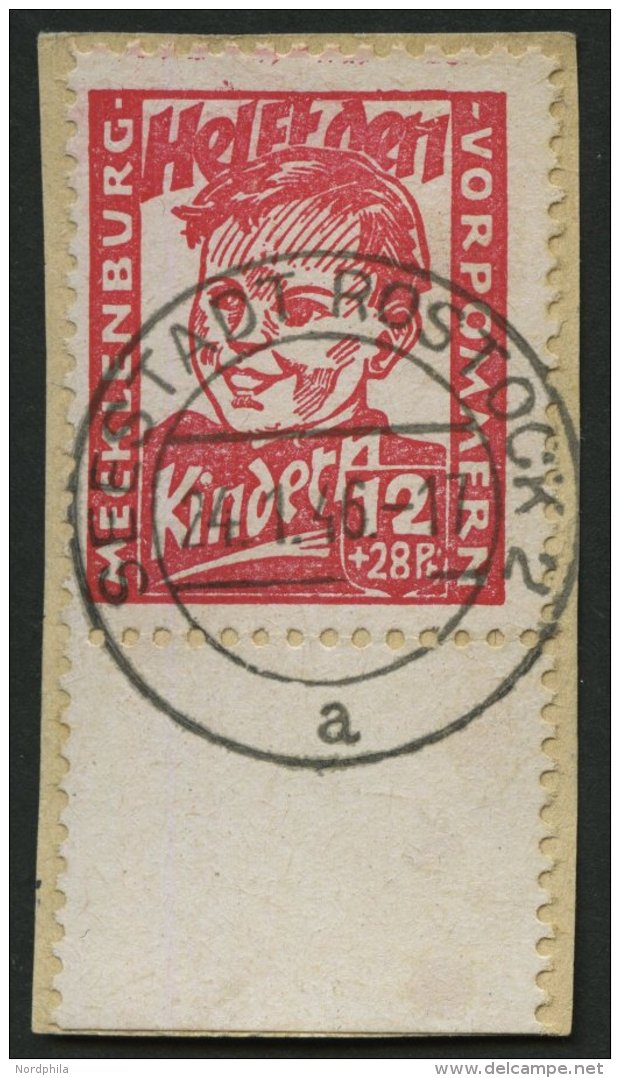 MECKLENBURG-VORPOMMERN 28a BrfStk, 1945, 12 Pf. Rosarot Kinderhilfe, Randst&uuml;ck, Prachtbriefst&uuml;ck, Gepr. Kramp, - Other & Unclassified