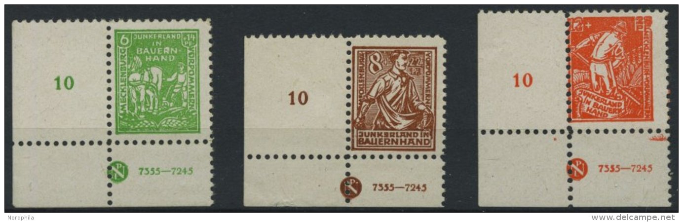 MECKLENBURG-VORPOMMERN 23-25bDZ **, 1945, Junkerland, Je Linke Untere Bogenecke Mit Druckereizeichen (7355-7245), Gummi - Sonstige & Ohne Zuordnung