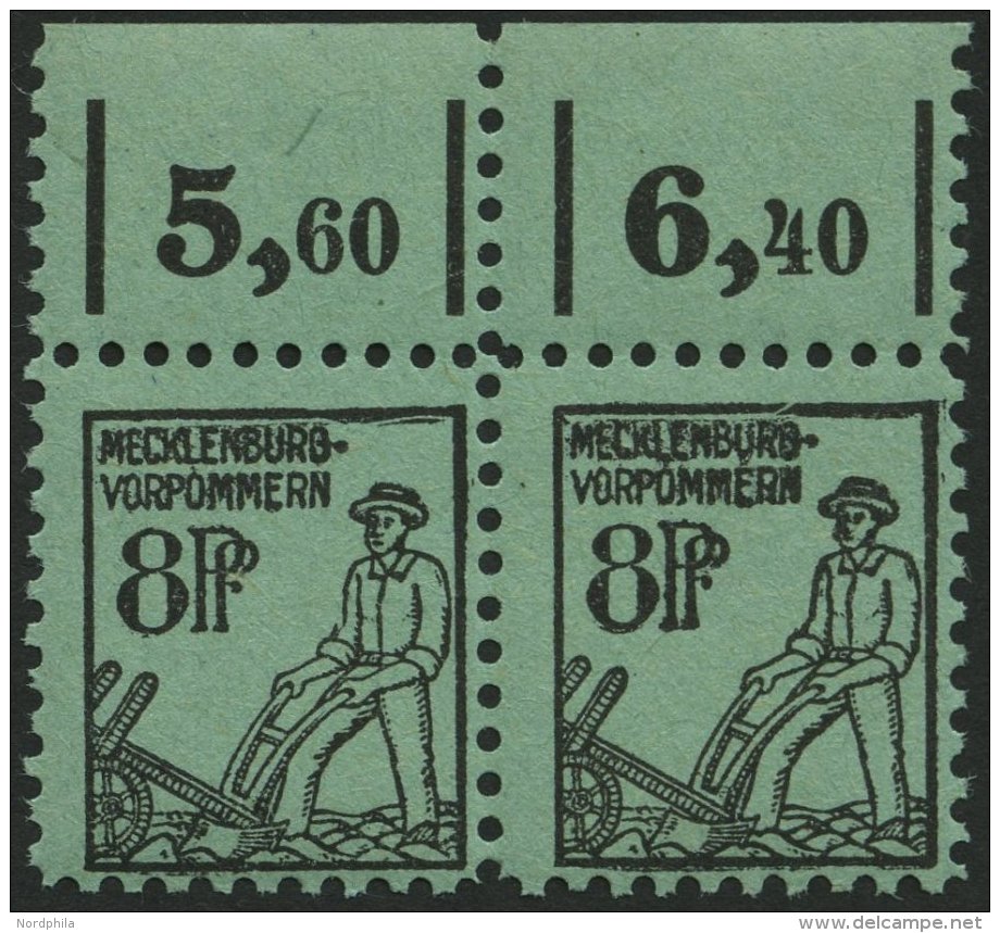 MECKLENBURG-VORPOMMERN 14xPFI,II **, 1945, 8 Pf. Schwarz Auf Hellbl&auml;ulichgr&uuml;n Im Waagerechten Paar Vom Oberran - Other & Unclassified