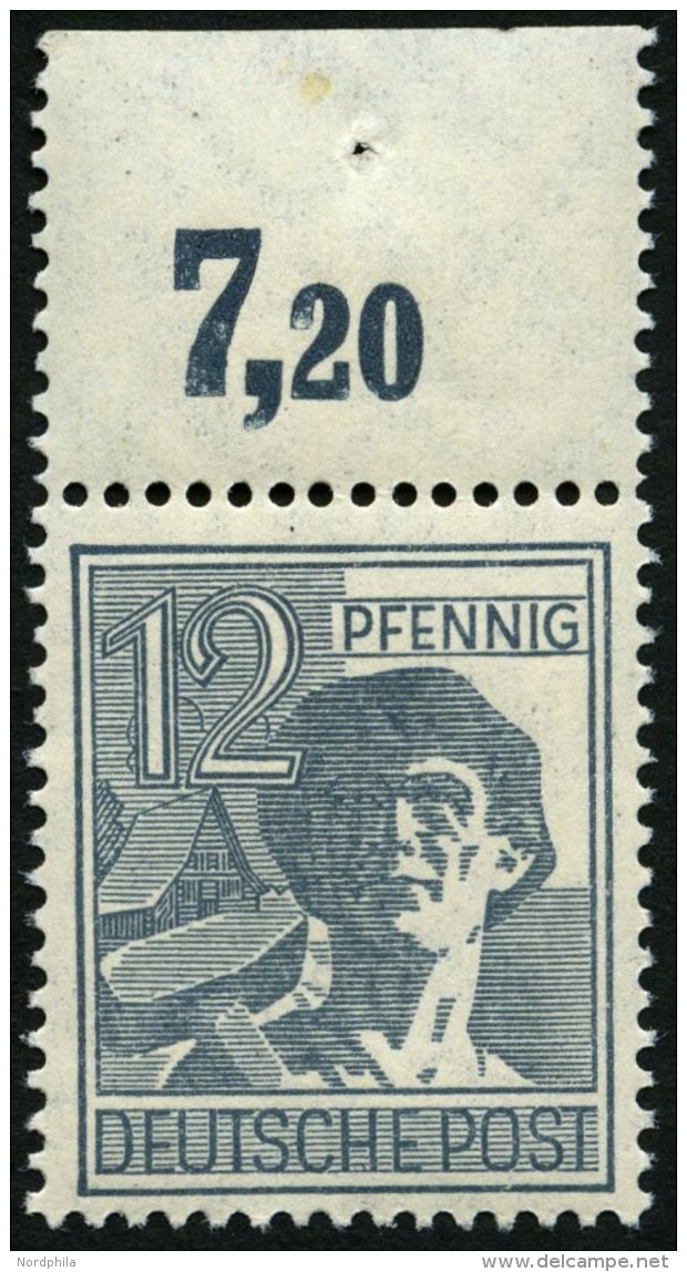 ALLIIERTE BES. 947POR **, 1947, 12 Pf. Dunkelgraut&uuml;rkis, Plattendruck, Oberrandst&uuml;ck, Durchgez&auml;hnt, Prach - Other & Unclassified