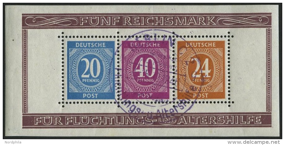 ALLIIERTE BES. Bl. 12A O, 1946, Block Briefmarken-Ausstellung, Gez&auml;hnt, Violetter Sonderstempel, Pracht, Gepr. D. S - Other & Unclassified