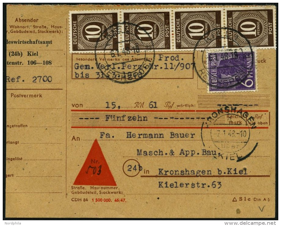 ALLIIERTE BES. 918,944 BRIEF, 1948, 10 Pf. Dunkelorangebraun Im Viererstreifen Und 6 Pf. Dunkelviolett Auf Nachnahmekart - Other & Unclassified