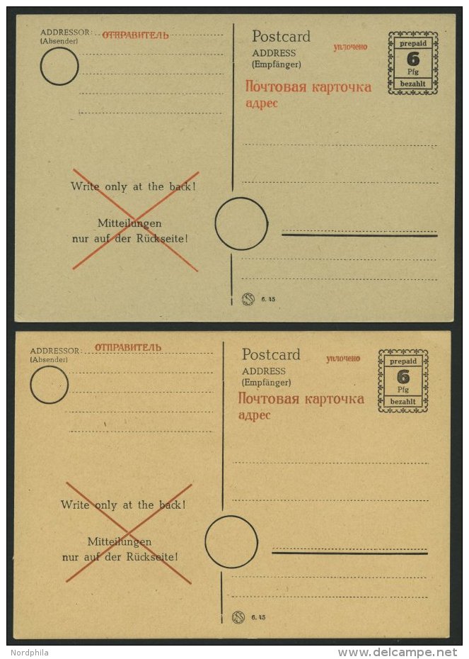 ALL. BES. AUFBRAUCHAUSGABEN P 896/7I BRIEF, 1945, 6 Pf. Schwarz, Vermerk Back, 2 Ungebrauchte Karten, Pracht - Other & Unclassified