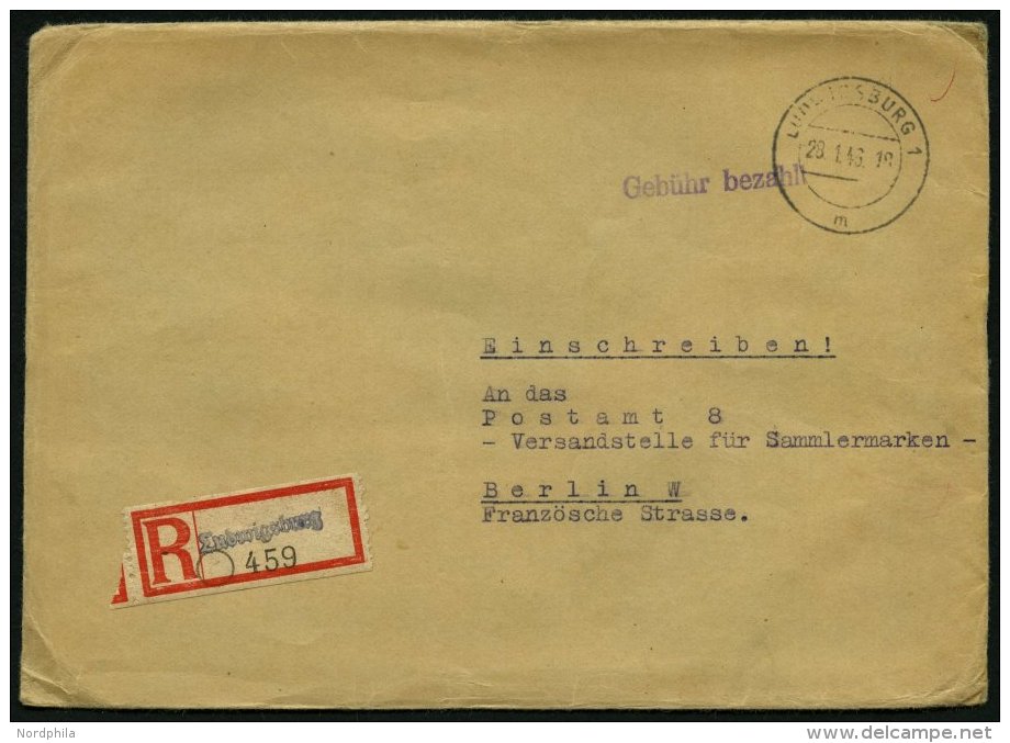 ALL. BES. GEB&Uuml;HR BEZAHLT LUDWIGSBURG 1, 28.1.46, Violetter L1 Geb&uuml;hr Bezahlt, Einschreibbrief, Feinst - Other & Unclassified