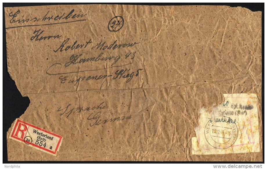 WESTERLAND 1945, Geb&uuml;hrenzettel 70 Pf. Nachw. In Westerland Auf R-P&auml;ckchenadresse, Fein (st&auml;rkere Bedarfs - Other & Unclassified