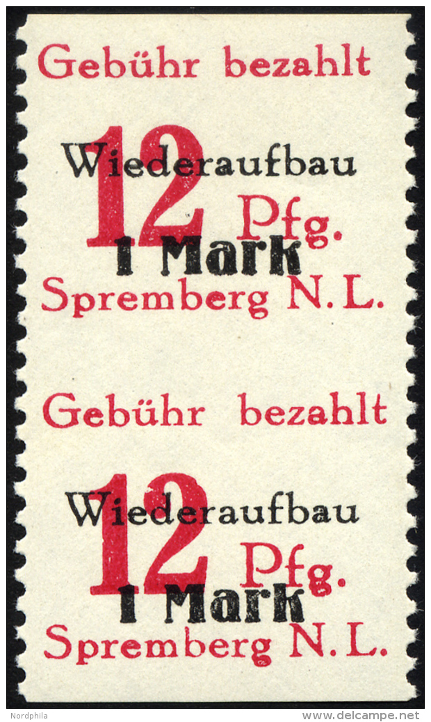 SPREMBERG 20AUw **, 1946, 12 Pf. Wiederaufbau III Im Senkrechten Paar, Waagerecht Ungez&auml;hnt, Pracht, Gepr. Zierer, - Private & Local Mails