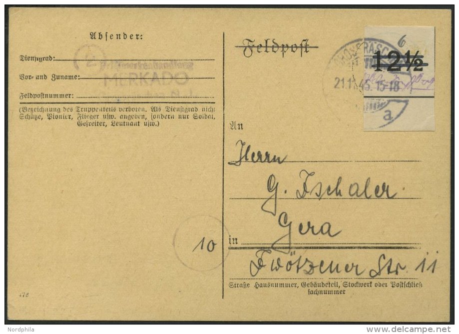 GROSSR&Auml;SCHEN-VORL&Auml;UFER V 22IU BRIEF, 1945, 6 Pf. Wertziffer Schwarz Statt Rot, Ungez&auml;hnt, Unterrandst&uum - Private & Local Mails