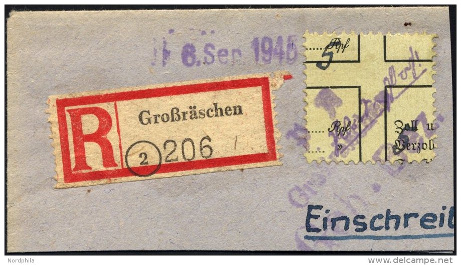 GROSSR&Auml;SCHEN-VORL&Auml;UFER V 20c BrfStk, 1945, 5 Pf. Blau Auf Gr&uuml;n, Zwei Wertangaben, Gro&szlig;es Prachtbrie - Private & Local Mails