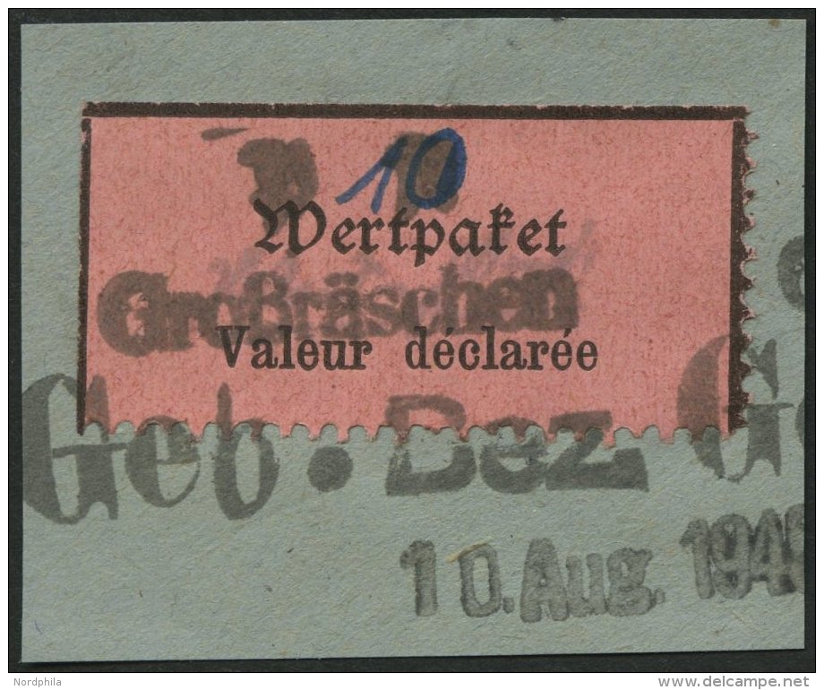 GROSSR&Auml;SCHEN-VORL&Auml;UFER V 1 BrfStk, 1945, 10 Pf. Wertpaket, Prachtbriefst&uuml;ck, Gepr. Sturm, Mi. (650.-) - Private & Local Mails