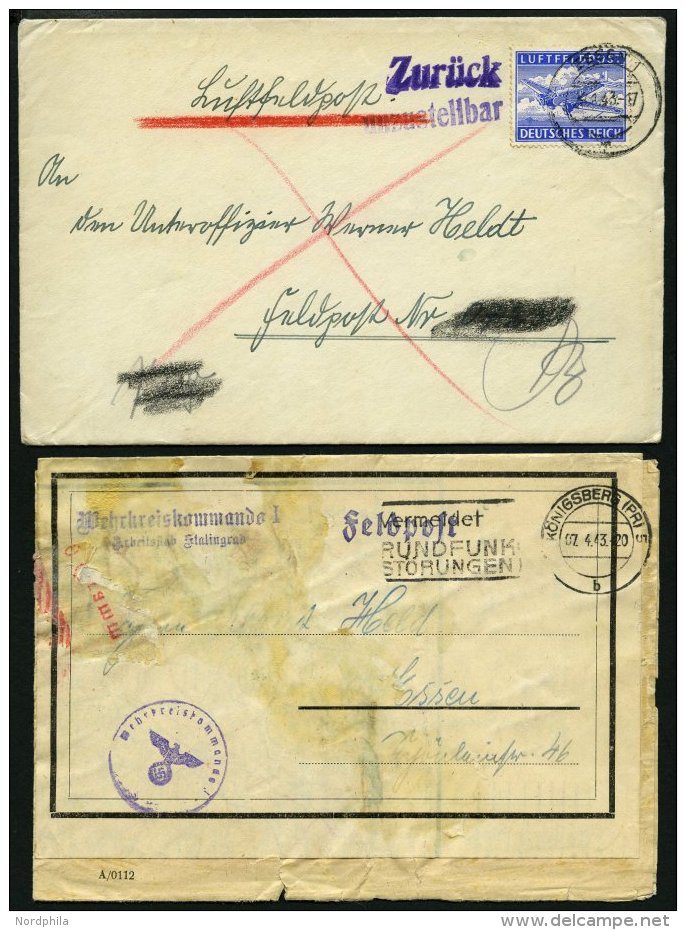 FELDPOST II. WK BELEGE 1943, 2 Verschiedene Feldpostbelege Aus Dem Kessel Um Stralingrad: Luftpostbrief Zur&uuml;ck Unzu - Occupation 1938-45