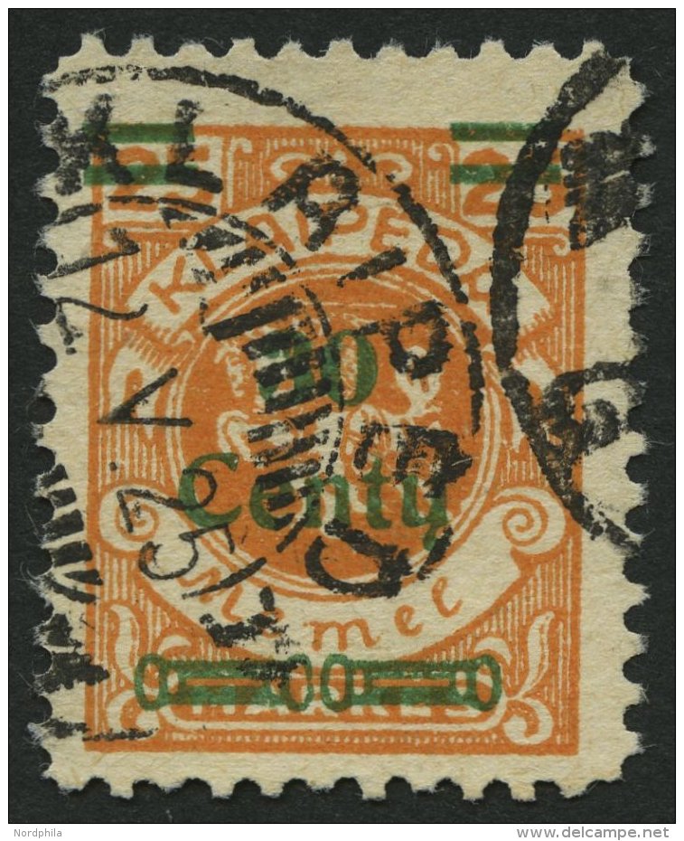 MEMELGEBIET 224PF IX O, 1923, 20 C. Auf 25 M. Lebhaftr&ouml;tlichorange Mit Aufdruckfehler 3 Von 30 Mit Haken, &uuml;bli - Klaipeda 1923