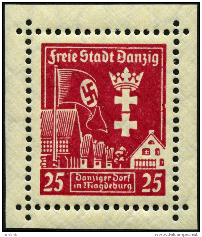 FREIE STADT DANZIG 274XI **, 1937, 25 Pf. Danziger Dorf Mit Abart Rechter Bildrand Eingekerbt, Pracht, Mi. 200.- - Other & Unclassified