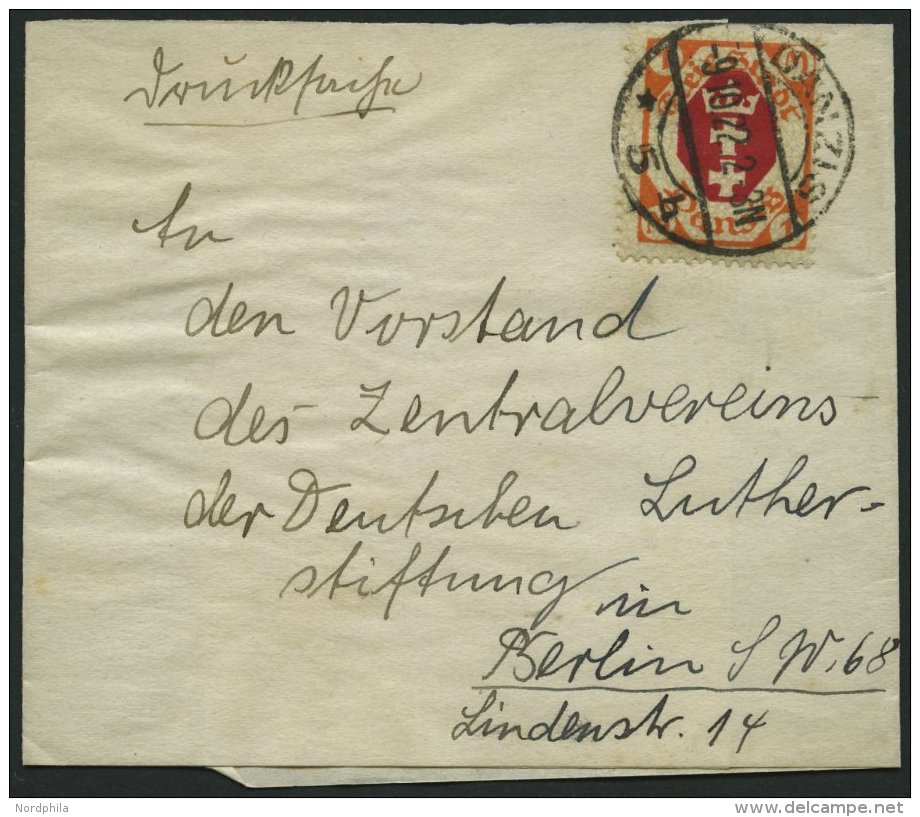 FREIE STADT DANZIG 83 BRIEF, 1921, 1 M. R&ouml;tlichorange/karminrot Auf Drucksachen-Streifband Nach Berlin, Pracht - Sonstige & Ohne Zuordnung