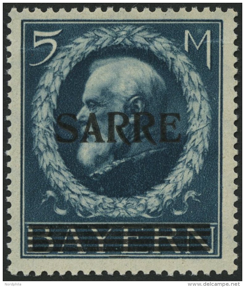 SAARGEBIET 30 **, 1920, 5 M. Bayern-Sarre, Waagerechte Leichte Wellung Sonst Pracht, Gepr. Burger, Mi. 2500.- - Other & Unclassified