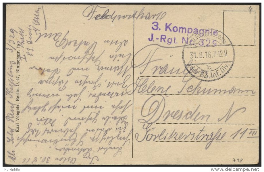 DT. FP IM BALTIKUM 1914/18 K.D. FELDPOSTEXP. DER 83. INF. DIV. B, 31.8.16, Auf Ansichtskarte (Libau-Neuer Markt) Nach Dr - Latvia