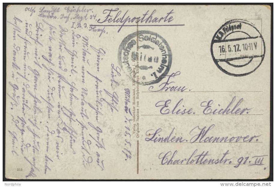 LETTLAND Feldpoststation Nr. 214, 16.5.17, Mit Ausgestanztem Stempel K.D. FELDPOST Auf Farbiger Ansichtskarte (Mitau-Kol - Latvia