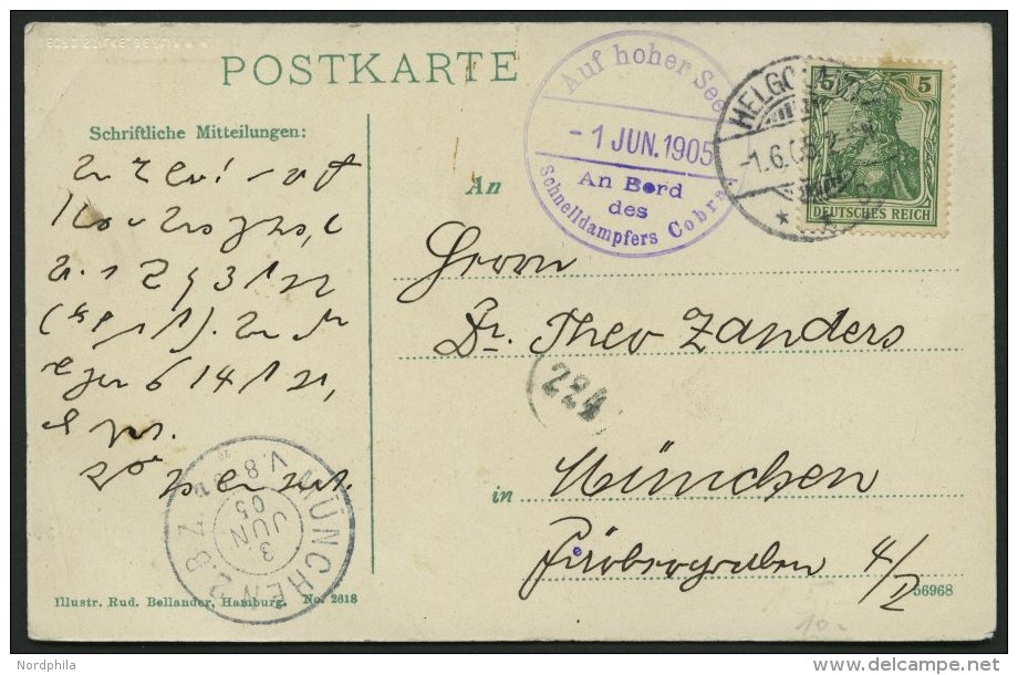 DEUTSCHE SCHIFFSPOST DR 70 BRIEF, An Bord Des Schnelldampfers COBRA, 1.6.05, Violetter Nebenstempel Auf Ansichtskarte Au - Maritime