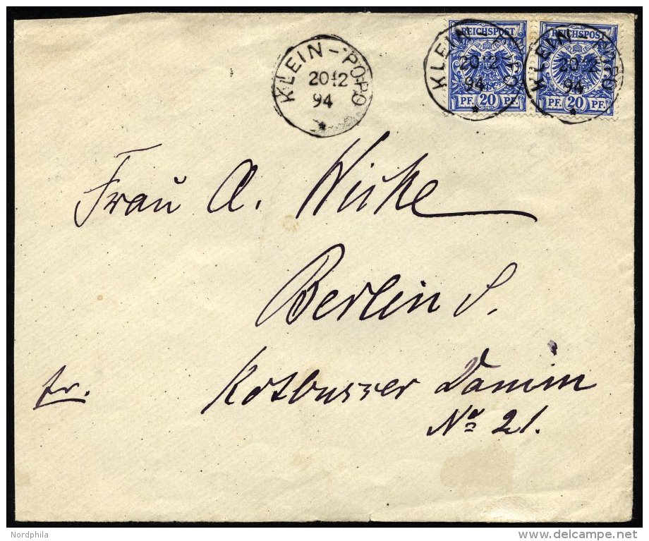 TOGO V 48b BRIEF, 1891, 20 Pf. Blau, 2x (rechte Marke Knitterspuren) Auf Briefvorderseite Mit Klarem Zentrisch KLEIN-POP - Togo