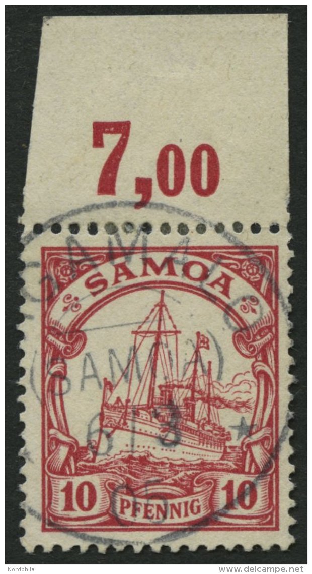 SAMOA 9 O, 1900, 10 Pf. Dunkelkarminrot, Ohne Wz., Oberrandst&uuml;ck Mit Stempel FAGAMALO, Pracht - Samoa