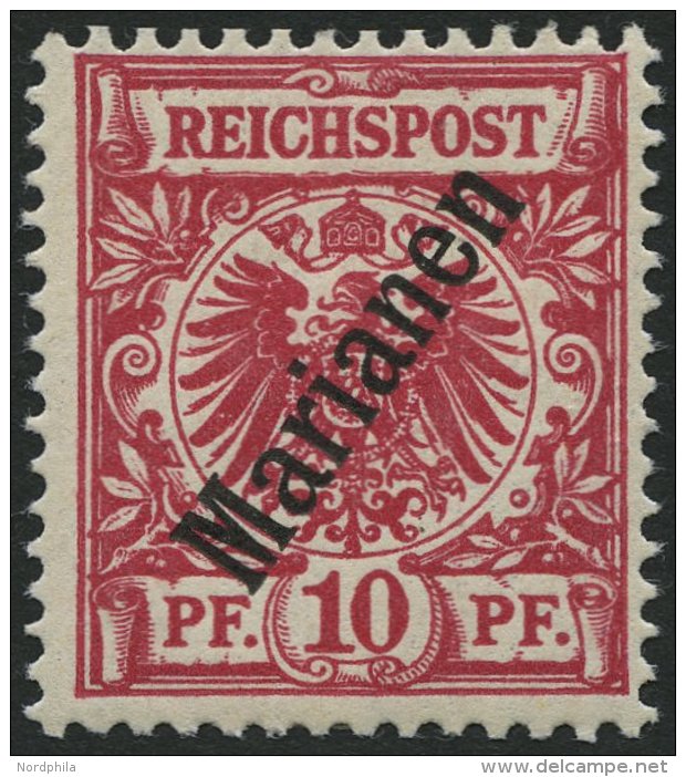 MARIANEN 3IIb *, 1900, 10 Pf. Lilarot Steiler Aufdruck, Falzreste, Pracht, Gepr. J&auml;schke-L., Mi. 200.- - Mariana Islands