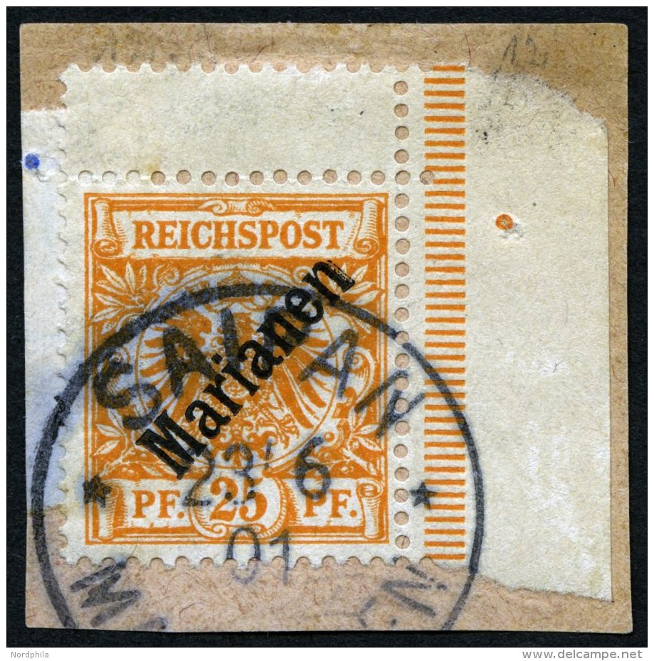 MARIANEN 5I BrfStk, 1899, 25 Pf. Diagonaler Aufdruck, Stempel SAIPAN 23/6 01 (Sorte I), Auf Briefst&uuml;ck Mit Rechtem - Mariana Islands