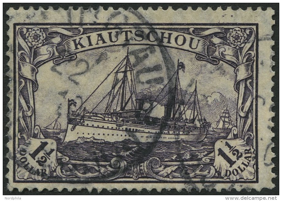 KIAUTSCHOU 36IAa O, 1905, 11/2 $ Schwarzviolett, Mit Wz., Friedensdruck, Feinst, Gepr. Bothe, Mi. 260.- - Kiauchau