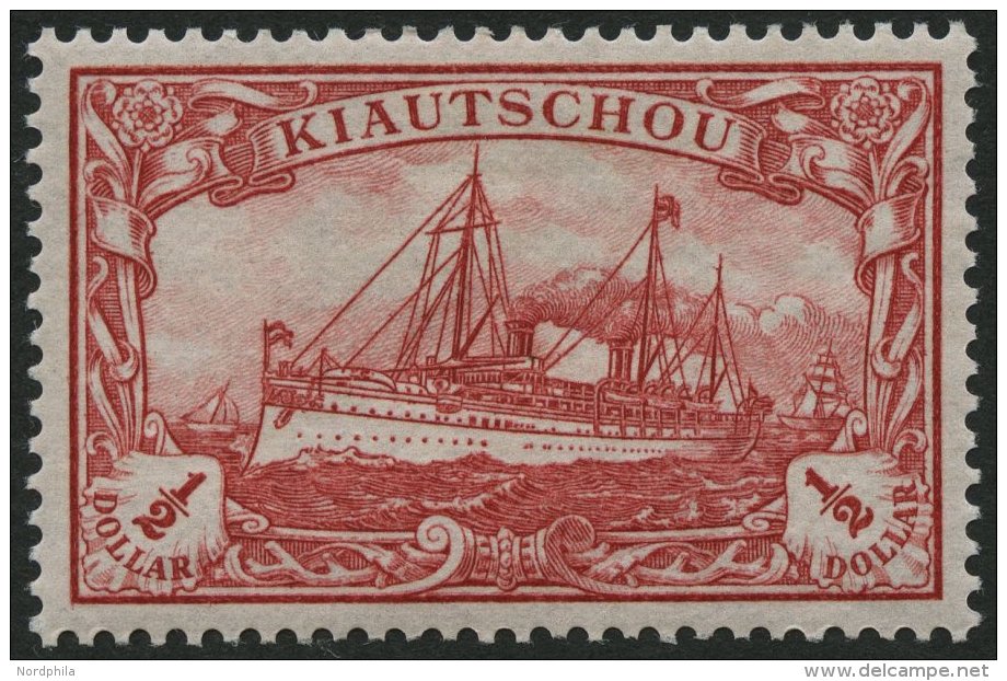 KIAUTSCHOU 24 *, 1905, 1/2 $ Dunkelkarminrot, Ohne Wz., Falzrest, Pracht, Mi. 85.- - Kiauchau