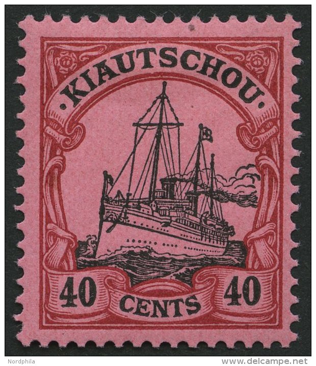 KIAUTSCHOU 23 *, 1905, 40 C. Dunkelr&ouml;tlichkarmin/schwarz Auf Mattrosarot, Ohne Wz., Falzrest, Pracht, Mi. 120.- - Kiauchau