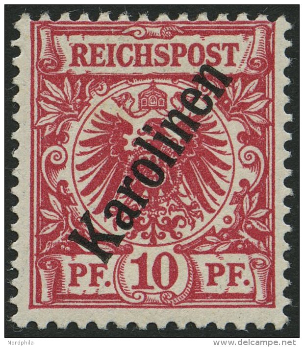 KAROLINEN 3IIc *, 1900, 10 Pf. Dunkelrosa Steiler Aufdruck, Falzrest, Pracht, Fotobefund J&auml;schke-L., Mi. 260.- - Caroline Islands