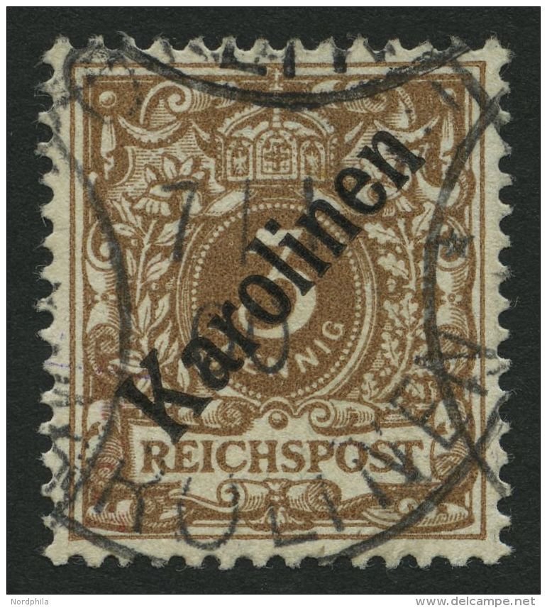 KAROLINEN 1I O, 1899, 3 Pf. Diagonaler Aufdruck, Pracht, Fotoattest J&auml;schke-L., Mi. 850.- - Karolinen