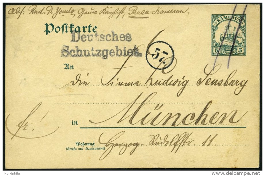 KAMERUN P 14 BRIEF, 1905, 5 Pf. Gr&uuml;n, Mit Kopierstift Entwertet Aus BUEA, Nebenstempel L2 Deutsches Schutzgebiet, P - Cameroun