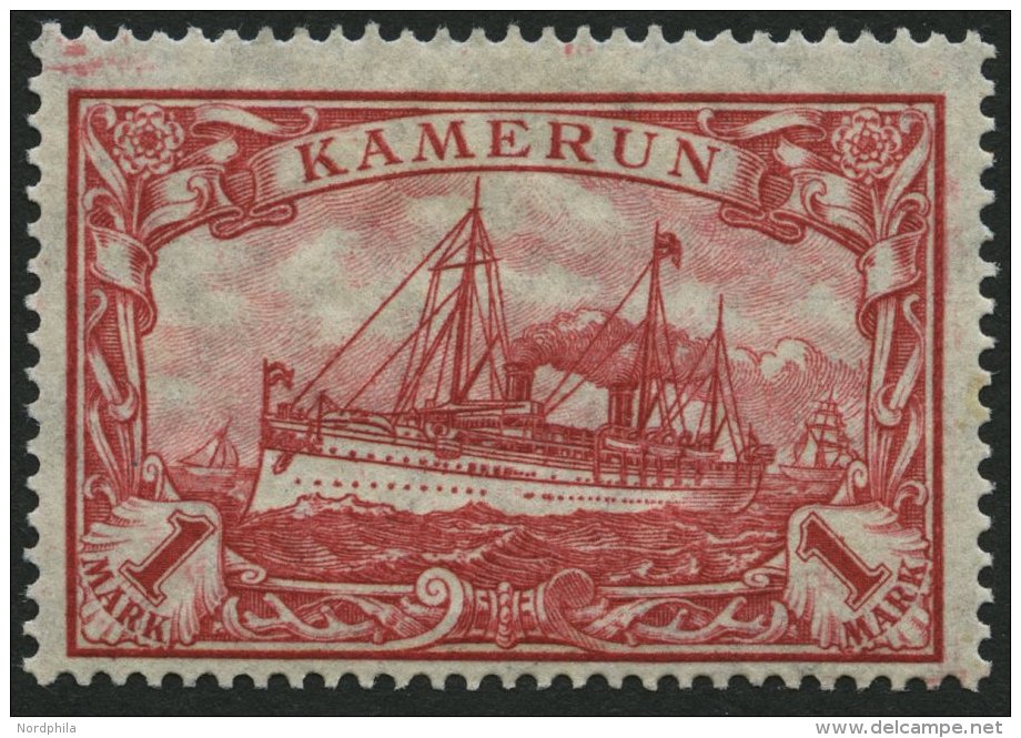 KAMERUN 24IIA *, 1919, 1 M. Dunkelkarminrot, Mit Wz., Kriegsdruck, Gez&auml;hnt A, Falzreste, Pracht, Mi. 150.- - Cameroun