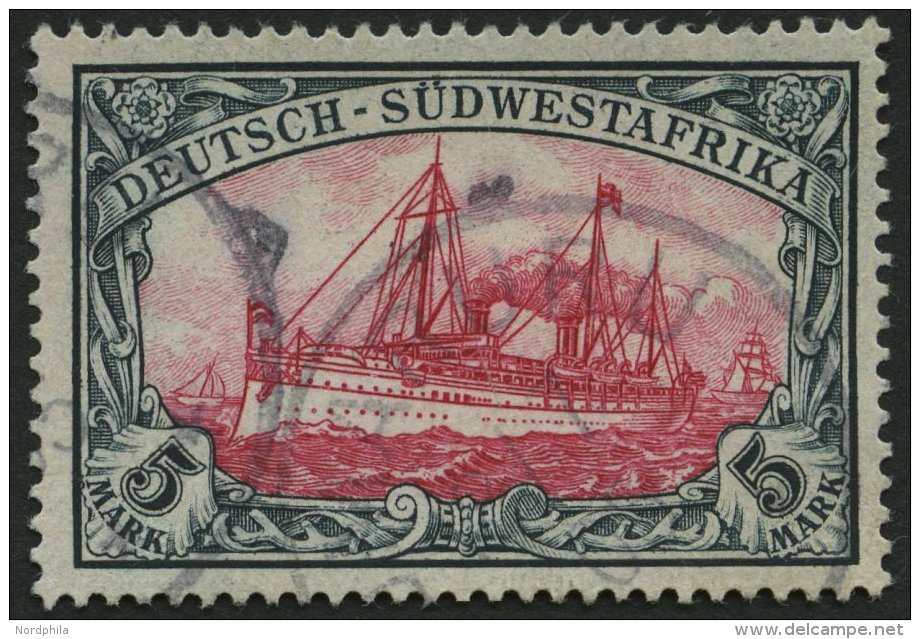 DSWA 23 O, 1901, 5 M. Gr&uuml;nschwarz/br&auml;unlichkarmin, Ohne Wz., Stempel OMARURU, Pracht, Mi. 200.- - German South West Africa