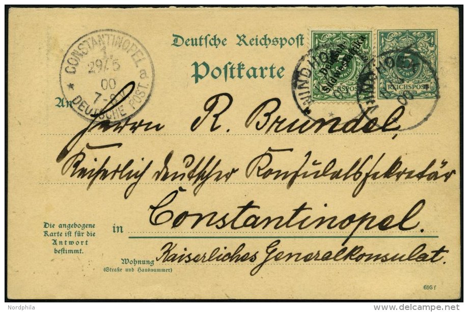 DSWA VP 31,6 BRIEF, 1900, Mitl&auml;ufer: 5 Pf. Gr&uuml;n Ganzsachen-Frageteil In Mischfrankatur Mit 5 Pf. Opalgr&uuml;n - German South West Africa