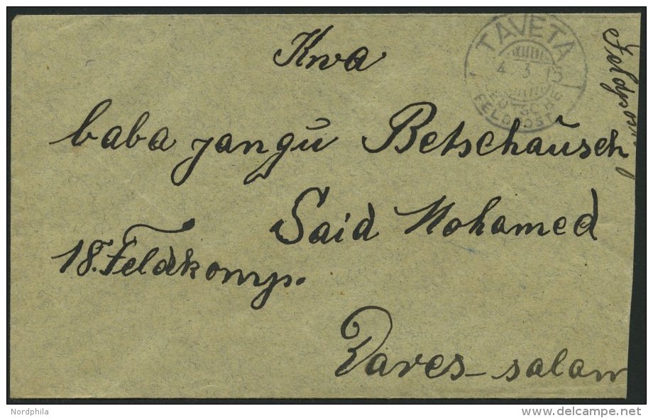 DEUTSCH-OSTAFRIKA TAVETA, 4.3.15, Feldpostkarte Nach Daressalam, Pracht - Deutsch-Ostafrika