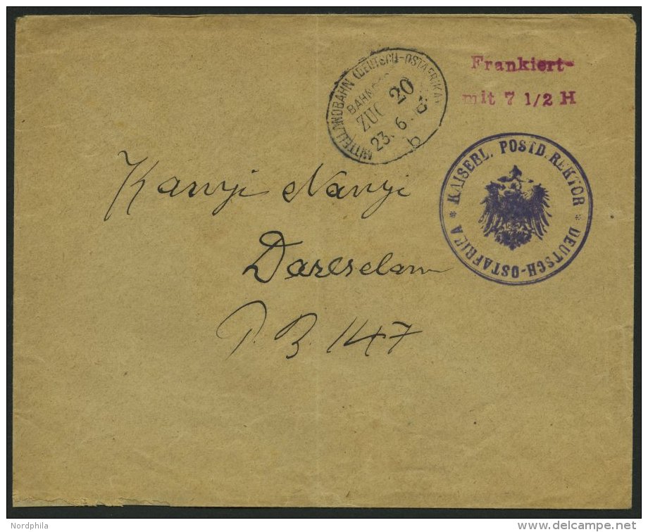DEUTSCH-OSTAFRIKA Brief , 1916, Vorausentwertung MOROGORO, Roter Frankostempel, Nebenstempel MITTELLANDBAHN ZUG 20b, 23. - German East Africa