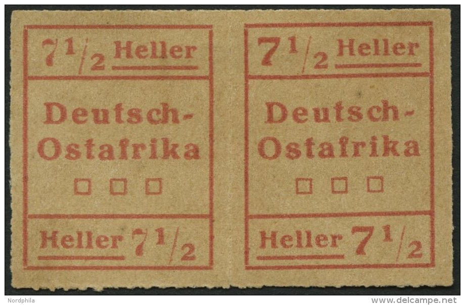 DEUTSCH-OSTAFRIKA IV W2 (*), 1916, 71/2 H. Rot Im Waagerechten Paar, Type II, I, Pracht, Mi. 250.- - German East Africa