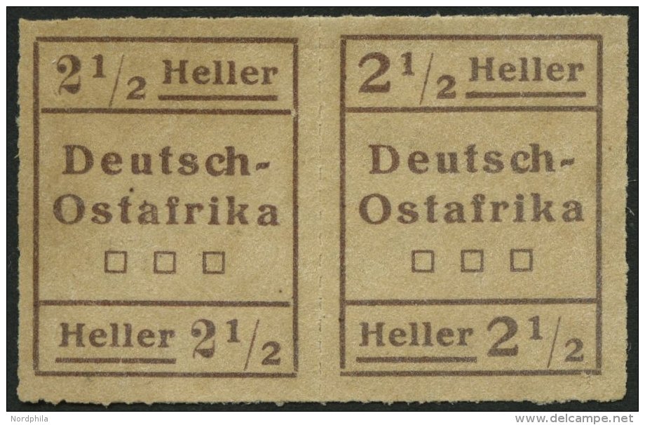 DEUTSCH-OSTAFRIKA III W2 (*), 1916, 21/2 H. Schw&auml;rzlichbraun, Type II Und I, Im Waagerechten Paar, Pracht, Mi. 350. - German East Africa