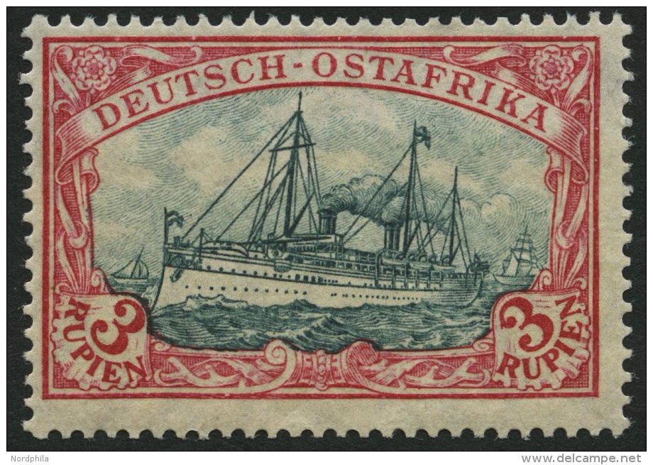 DEUTSCH-OSTAFRIKA 39IIB **, 1919, 3 R. Rot/gr&uuml;nschwarz, Mit Wz., Kriegsdruck, Gez&auml;hnt B, Postfrisch, Pracht, M - German East Africa