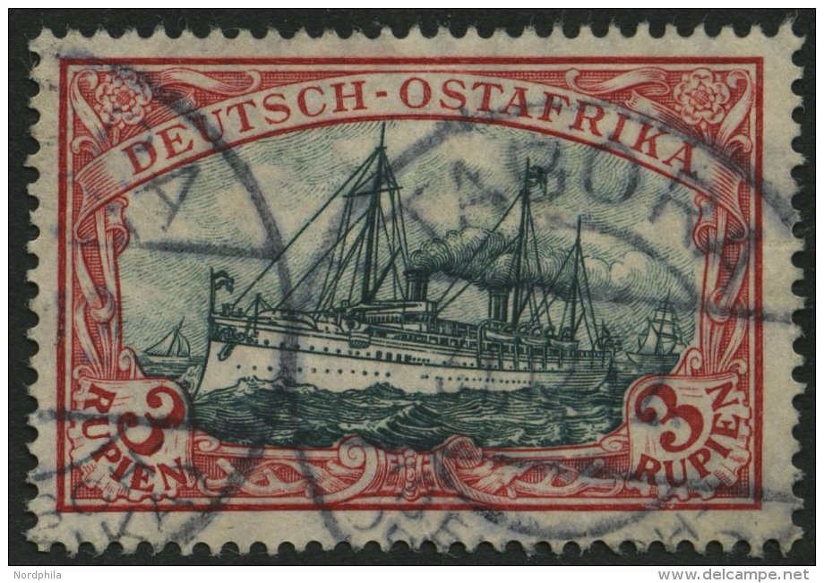 DEUTSCH-OSTAFRIKA 39IAb O, 1908, 3 R. Dunkelrot/gr&uuml;nschwarz, Mit Wz., Pracht, Mi. 300.- - German East Africa